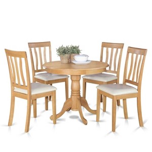 5-Piece Round Natural Oak Finish Solid Wood Top Dining table with 4 Chairs with - 1 of 4