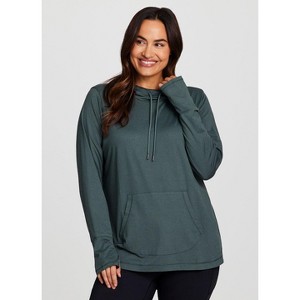 RBX Active Women's Legging Friendly Buttery Soft Stretch Jersey Adjustable Hood Long Sleeve Top with Thumbholes, Pocket - 1 of 4