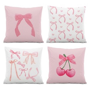 Coquette Room Decor,Pink Cute Bow Throw Pillow Covers 18x18 Set of 4,Gifts for Teen Girls Women,Pink - 1 of 4