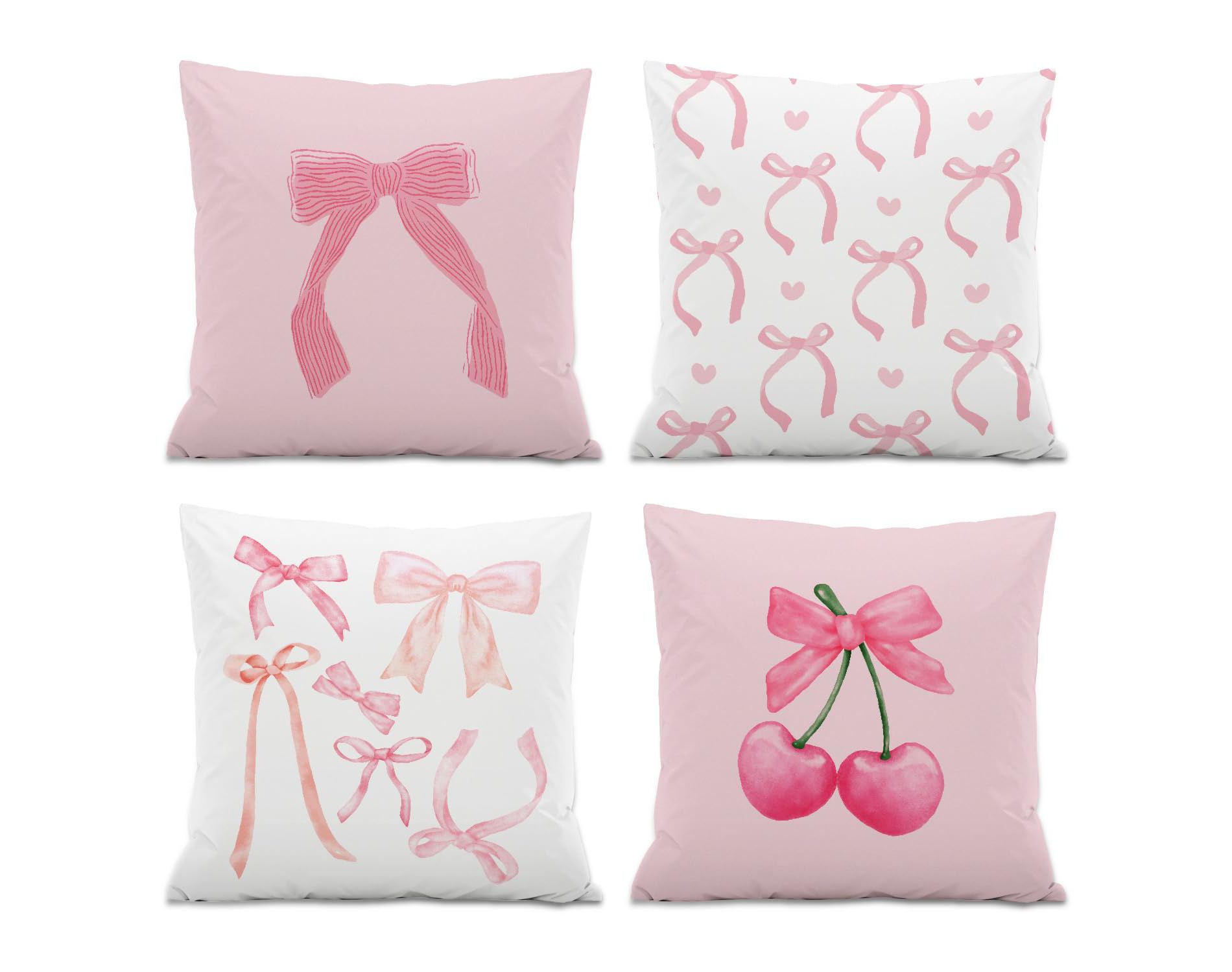 Coquette Room Decor,Pink Cute Bow Throw Pillow Covers 18x18 Set of 4,Gifts for Teen Girls Women,Pink