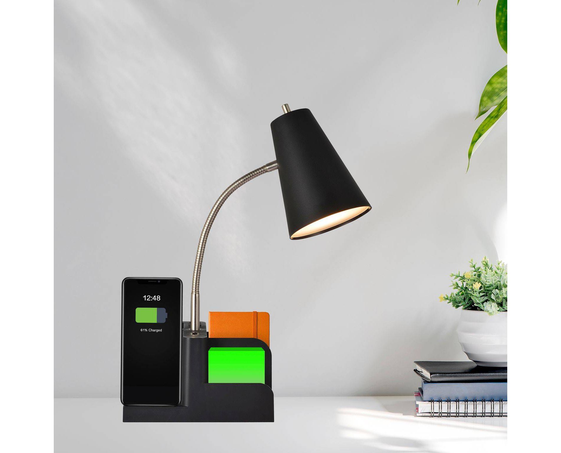 Organizer Task Lamp Black - Room Essentials™: Modern Desk Lamp with USB Port, No Assembly Required