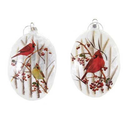 Stony Creek 5.0" Birch & Cardinal Ornament Christmas Lightable Red Bird  -  Tree Ornaments