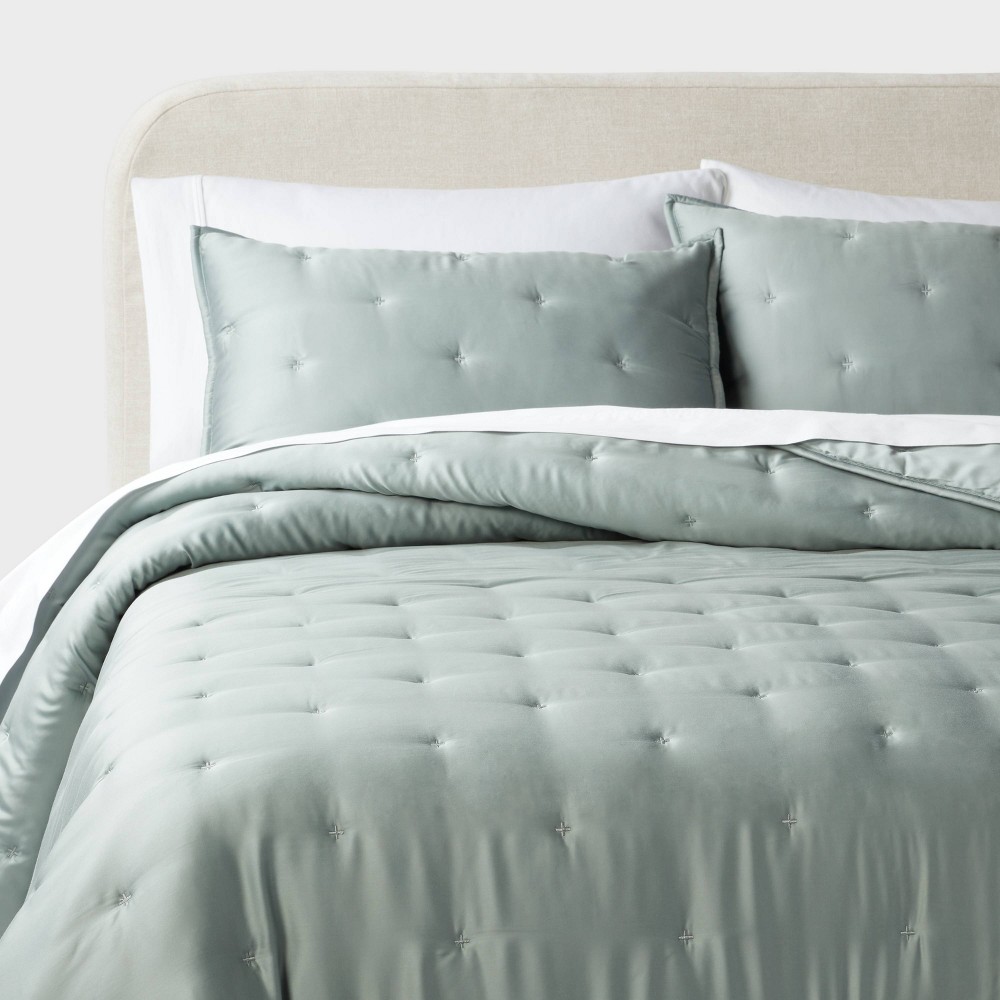 Photos - Bed Linen 3pc Full/Queen TENCEL™ Comforter and Sham Set Light Teal Green - Threshold