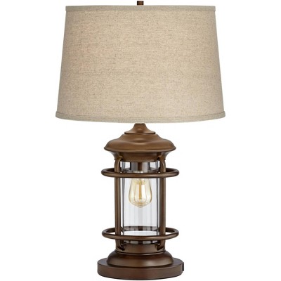 Bronze Industrial Table Lamp with Edison Bulb and USB Port