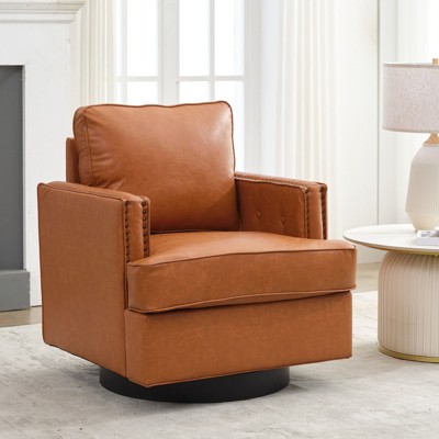 Hyleory Swivel Barrel Chair,31.9" W Modern Leather Accent Chairs Upholstered Comfy 360 Degree Swivel Club Sofa Chair for Nursery Living Room