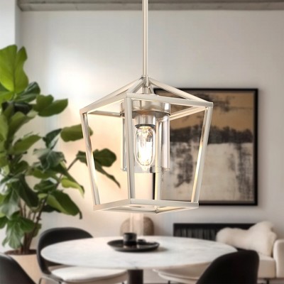 DORESshop American  Nickel Pendant Light, 1-Light E26 Hanging Ceiling Fixture with Clear Glass Shade,for Kitchen, Dining Room, or Living Room