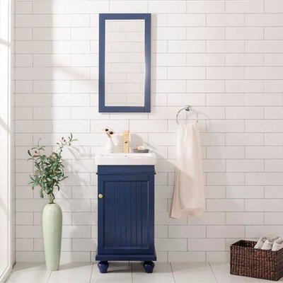 Compact Blue Freestanding Vanity with White Ceramic Sink