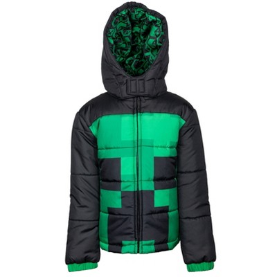 Minecraft Zip Up Raglan Winter Coat Puffer Jacket Little Kid to Big Kid
