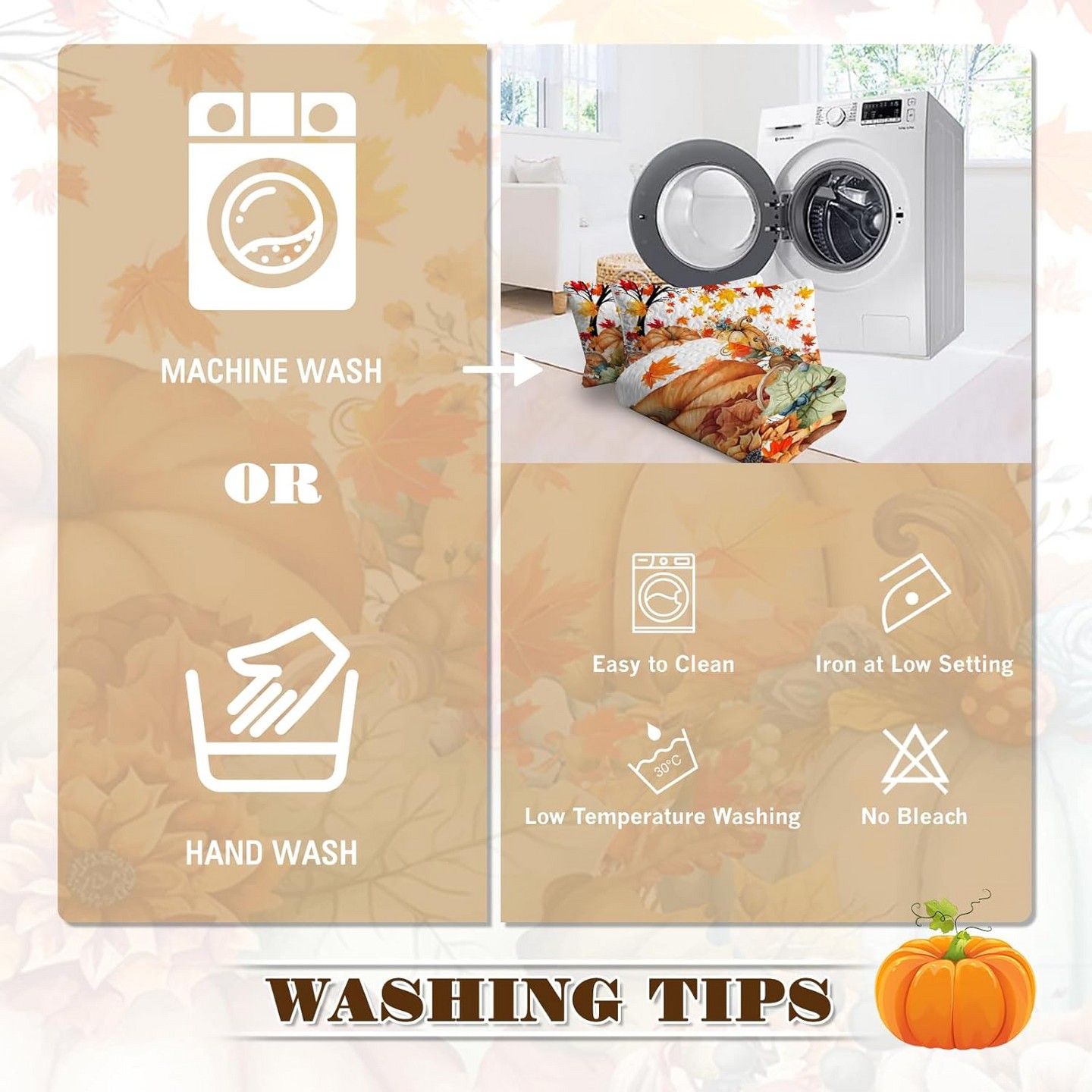Постельное бельё Aeelleea Soft Lightweight Colorful Pumpkin Printed Bedding Set Queen Size with 2 Pillowcases for All Season — фото 6