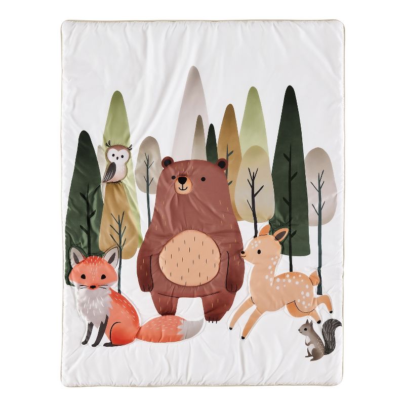 Sweet Jojo Designs Gender Neutral Unisex Baby Crib Bedding Set - Woodland Animal Pals Green Beige Brown Orange 3pc, 4 of 7