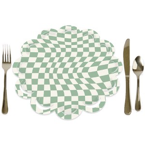Big Dot of Happiness Sage Green Checkered Party - Round Table Decorations - Paper Chargers - Place Setting For 12 - 1 of 4