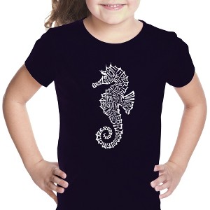 LA Pop Art Girl's Word Art T-shirt - Types of Seahorse - 1 of 4