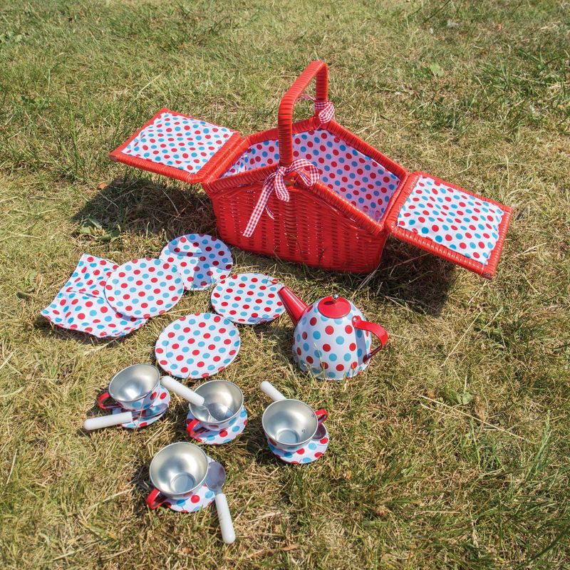 Bigjigs Toys Tin Tea Set and Basket Role Play Toy, 6 of 8
