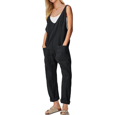 EXLURA Womens High Roller Denim Bib Jumpsuits Casual Loose Overalls Baggy Jeans Romper with Pockets Outfits