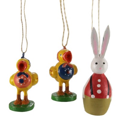 Holiday Ornament 3.5" Wooden Rabbit & Chicks Set/3 Springtime Easter  -  Tree Ornaments