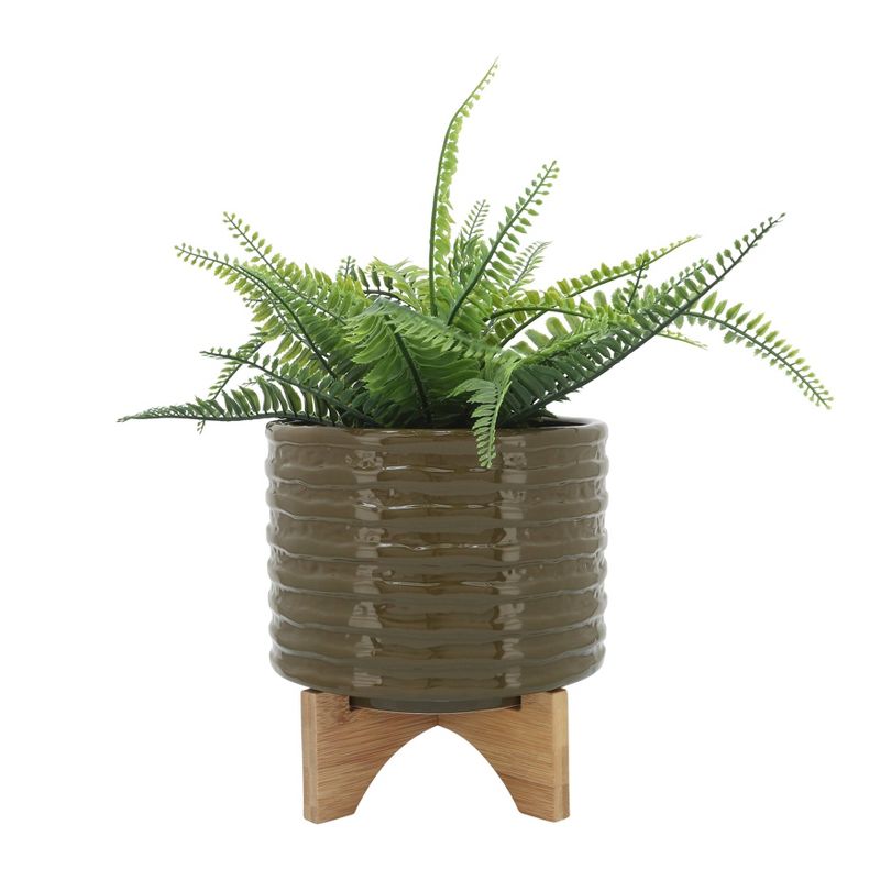 Sagebrook Home Textured Ceramic Planter Pot with Stand, 3 of 8