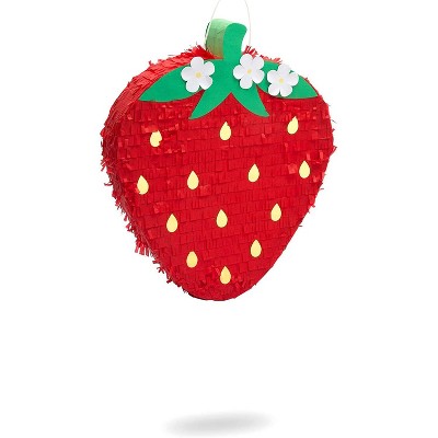 Sparkle and Bash Red Small Strawberry Pinatas for Fruit Summer Birthday Party Decorations 16.5 x 13 x 3 in