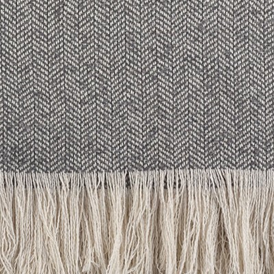 Luxurious Gray Herringbone Fringe Throw Blanket, 50"x60"