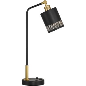 Possini Euro Design Keller 24" High Small Modern Desk Lamp USB Port AC Power Outlet Black Brass Finish Metal Single Home Office Living Room Charging - 1 of 4