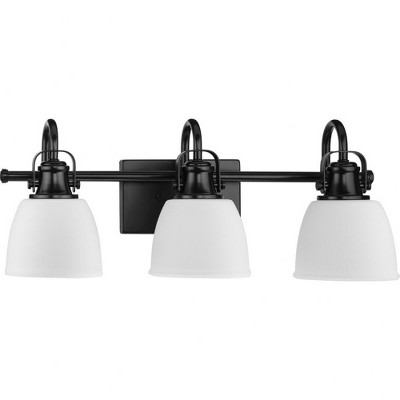 Progress Lighting Preston 3-Light Bath Light in Matte Black, Opal Glass, Damp Rated