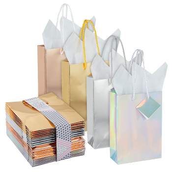  16-Pack Medium Blue and Gold Gift Bags with Handles and Tags  for Wedding, Baby, Bridal Shower, Birthday Party Favors, 4 Geometric Foil  Designs (8 x 10 x 4.5 Inches) : Health & Household