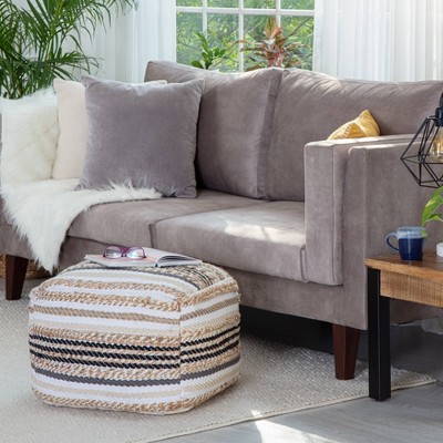 Arsenal Beige and Grayscale Square Pouf Ottoman