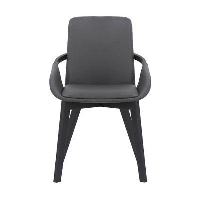 High-Back Gray Faux Leather Upholstered Arm Chair with Wood Accents