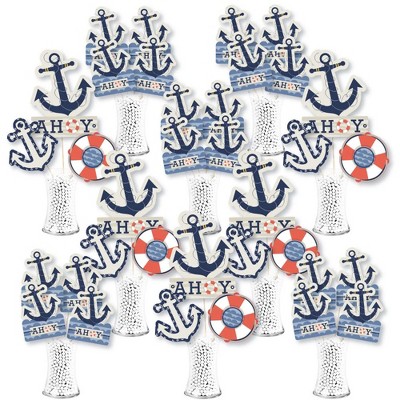 Big Dot of Happiness Ahoy - Nautical - Baby Shower or Birthday Party Centerpiece Sticks - Showstopper Table Toppers - 35 Pieces