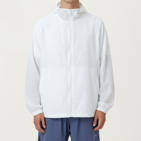 Alilang Men's Lightweight Hooded Windbreaker Jacket with Full Zip Closure Elastic Cuffs and Adjustable Hem Design - Small, White