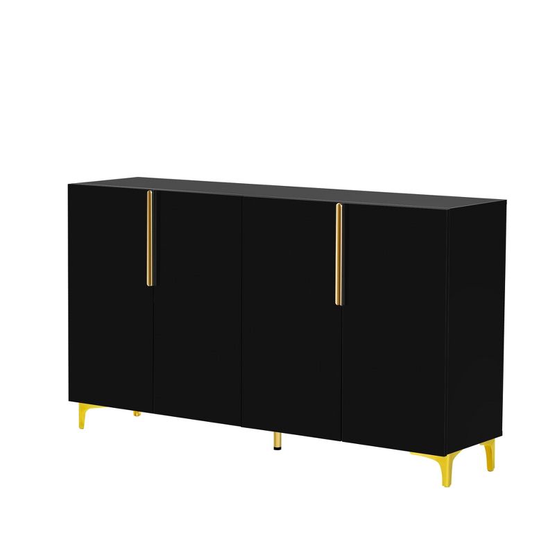 55" Light Luxury Sideboard with 4 Doors and Metal Legs, A Glossy Finish Storage Cabinet with Adjustable Shelves 4A - ModernLuxe, 4 of 13
