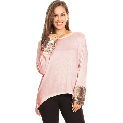 Anna-Kaci Women's Sequin Sparkle Long Sleeve Cuff Top