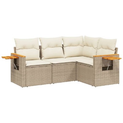 vidaXL 4 Piece Patio Sofa Set with Cushions - Beige and Cream Without Table