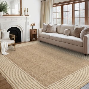Modern Area Rugs Washable Bordered Floor Carpet, Foldable Contemporary Striped Indoor Mat, Non-Slip Low Pile Accent Rugs for Bedroom, Kitchen, Laundry - 1 of 4
