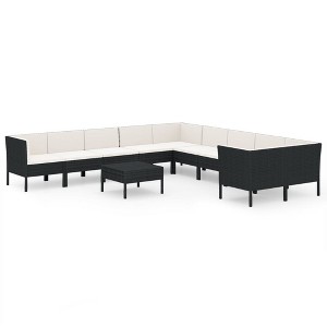 vidaXL Garden Lounge Set Patio Sectional Sofa Couch Outdoor Poly Rattan Black - 1 of 4