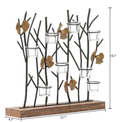 Black Metal Branches Tabletop Candelabra with Gold Butterflies