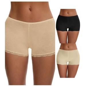 INSPIRE CHIC Ladies' Seamless Ice Silk Lace Trim Slip Shorts for Under Dresses Boyshorts 3 Packs - 1 of 4