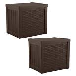 Suncast 22 Gallon Indoor or Outdoor Backyard Patio Small Storage Deck Box with Attractive Bench Seat and Reinforced Lid, Java (2 Pack)