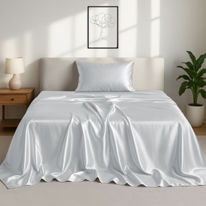 Lux Decor Bed Sheets - Satin Sheet Set Luxurious Soft Silky Feel Deep Pocket Bedding Sheets with Pillowcase - 1 of 4