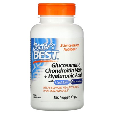 Doctor's Best Glucosamine Chondroitin MSM + Hyaluronic Acid, 150 Veggie Caps, Dietary Supplements