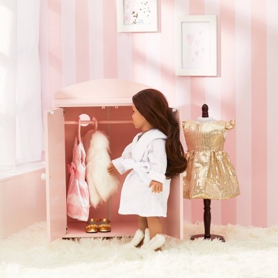 Sophia's Pink Plaid Wooden Doll Armoire with Accessories