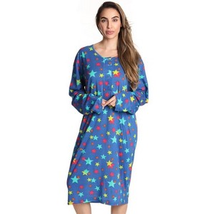 Just Love Womens Nightgown - Long Sleeve Henley Oversized Sleepwear Gown - 1 of 3