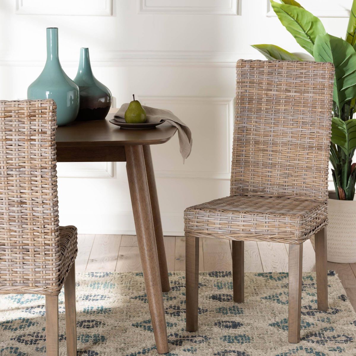bali & pari Nevina Rattan and Mango Wood Dining Chair Kubu Gray/Rustic Taupe - thumbnail 3