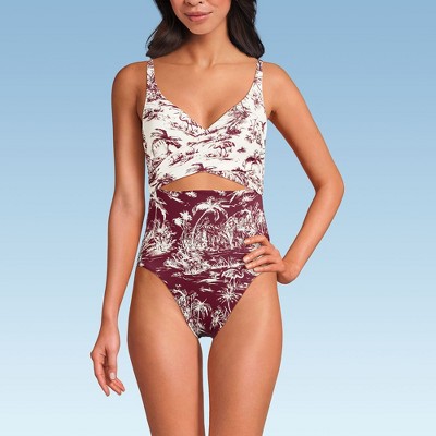 Lands' End Women's Wrap Monokini High Leg One Piece Swimsuit