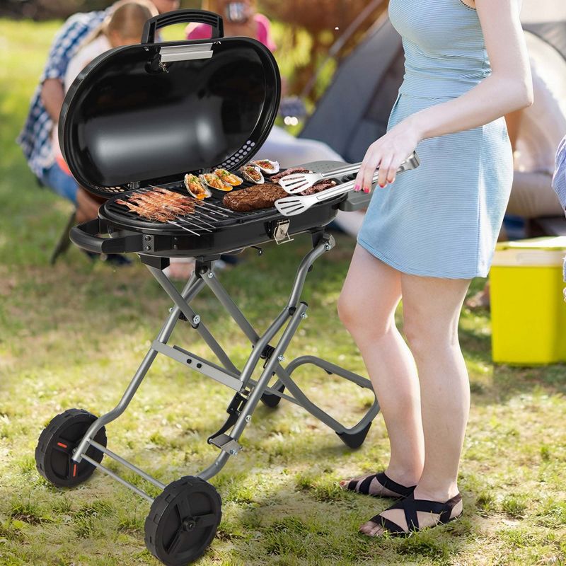 Costway Portable Propane Grill Folding Gas Grill Griddle with Wheels & Side Shelf, 2 of 11