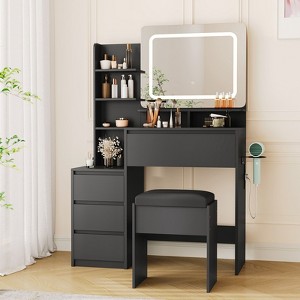 Coucheta Makeup Vanity Desk with Mirror&Lights, Power Outlet & USB Ports, 3-Color Light, 4 Drawers, Storage&Stool, Makeup Dressing Table for Bedroom - 1 of 4