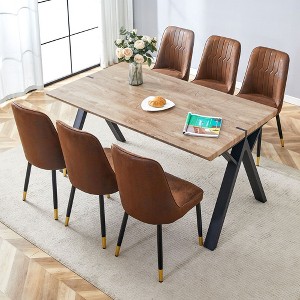 NicBex Dining Table Set Wood-Textured MDF Dining Table with Brown Suede Chairs for Kitchen - 1 of 4