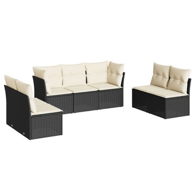 vidaXL 7 Piece Patio Sofa Set with Cushions - Black and Cream Without Table