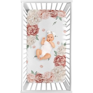 Sweet Jojo Designs Girl Photo Op Fitted Crib Sheet Peony Floral Garden Pink and Ivory - 1 of 4