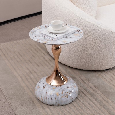 Small Circle Side Table,Metal Drink Table Settee Side Tables Unique End Tables For Living Room,Serving Tray Top Martini Table-Cuddlewood