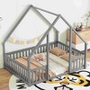 CAVINAS Full Size Wood House-Shaped Montessori Bed,Modern Floor Bed with Safety Guardrails,Toddler Bed for Bedroom - 2 of 4